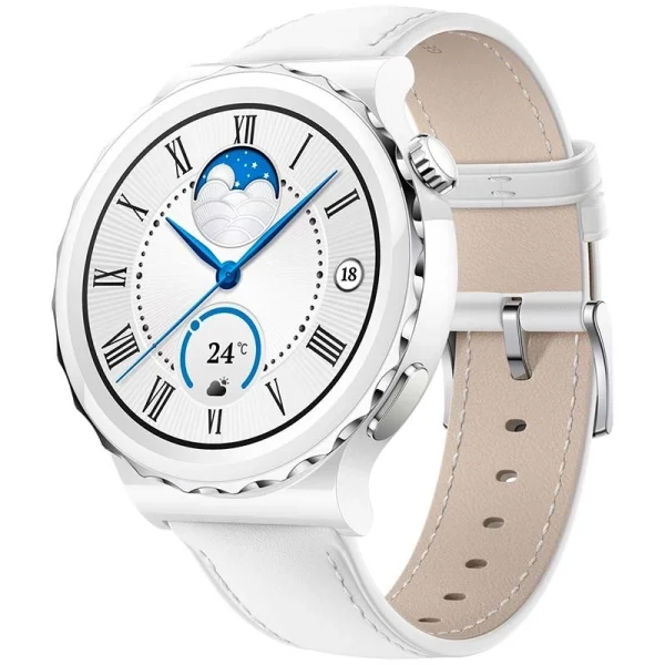 Смарт Часовник Smartwatch Huawei Watch GT 3 Pro, 46mm, Bluetooth, Ceramic case, White Leather